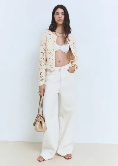 MANGO VESTE EN MAILLE AJOURÉE AVEC OURLET FESTONNÉ ÉCRU - FEMME - M - MANGO