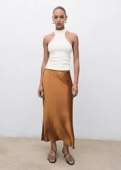 MANGO JUPE MIDI SATINÉE COGNAC - FEMME - XL - MANGO