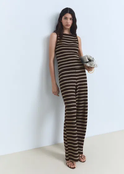 MANGO PANTALON MAILLE EN IMPRIMÉ GÉOMÉTRIQUE MARRON - FEMME - M - MANGO