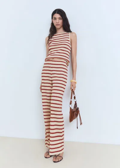 MANGO PANTALON MAILLE EN IMPRIMÉ GÉOMÉTRIQUE ROUGE - FEMME - L - MANGO