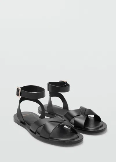 MANGO LEATHER SANDALS WITH BUCKLE STRAP BLACK