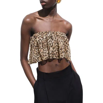 MANGO MANGO LEOPARD PRINT STRAPLESS TOP