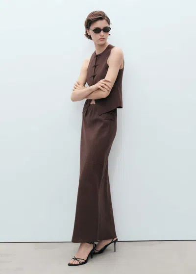 MANGO LINEN-BLEND STRAIGHT SKIRT CHOCOLATE