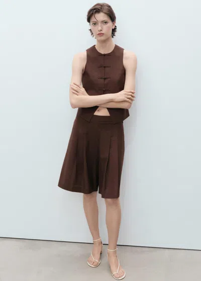 MANGO LINEN-BLEND SUIT WAISTCOAT CHOCOLATE