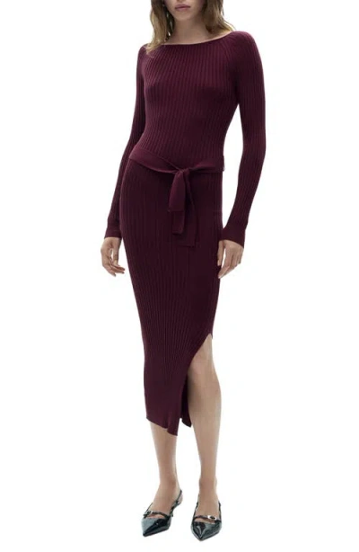 MANGO MANGO LONG SLEEVE RIB KNIT MIDI DRESS