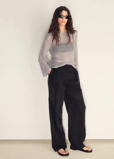 MANGO LONG-SLEEVED CROCHET SWEATER SILVER