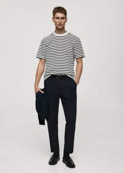 MANGO MAN T-SHIRT 100 % COTON RAYURES ÉCRU - HOMME - XXL - MANGO MAN