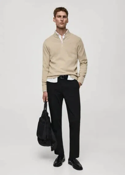 MANGO MAN PERKINS-NECK SWEATER WITH ZIP BEIGE