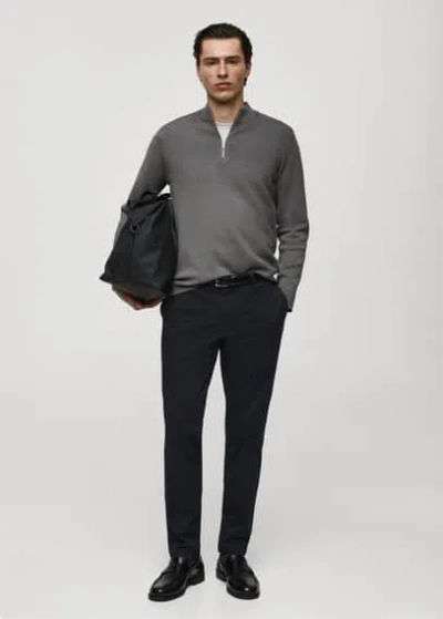 MANGO MAN PERKINS-NECK SWEATER WITH ZIP GREY