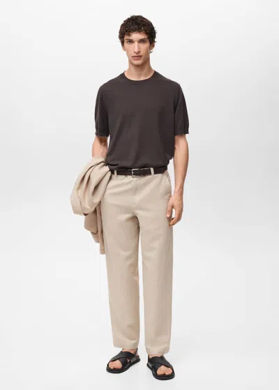 MANGO MAN REGULAR-FIT LINEN TROUSERS SAND
