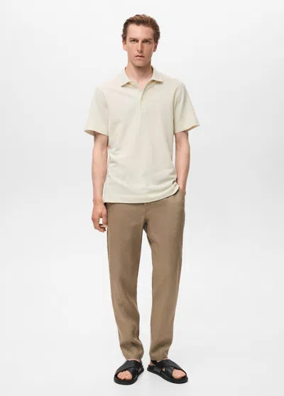 MANGO MAN FINE RIB-KNIT POLO SHIRT IVORY WHITE