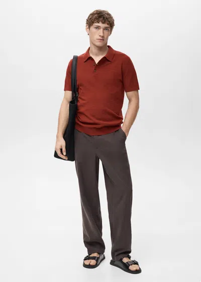 MANGO MAN FINE-KNIT COTTON POLO SHIRT BURNT ORANGE