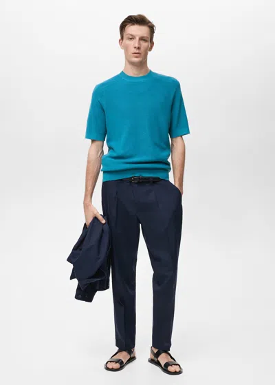 MANGO MAN FINE-KNIT T-SHIRT TURQUOISE