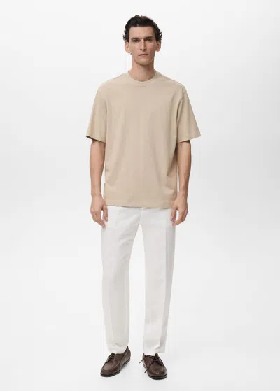 MANGO MAN 100% COTTON RELAXED-FIT T-SHIRT ECRU