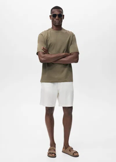 MANGO MAN T-SHIRT 100 % COTON RELAXED-FIT KAKI - HOMME - M - MANGO MAN