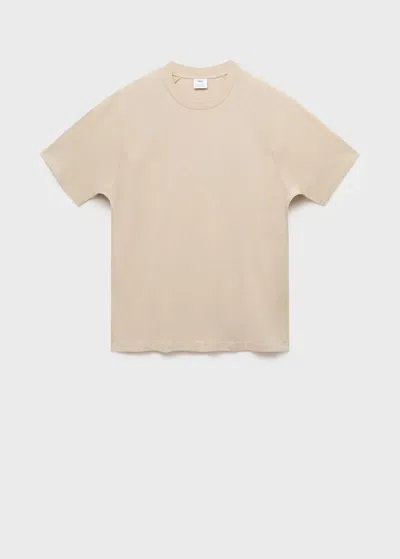 MANGO MAN RELAXED-FIT COTTON-LINEN T-SHIRT BEIGE