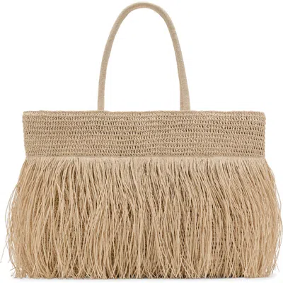 MANGO MANGO NATURAL FIBER SHOULDER BAG WITH FRINGE