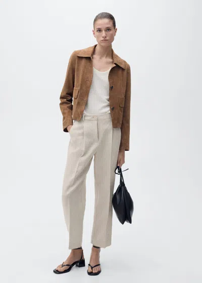 MANGO PANTALON LIN À PINCES BEIGE - FEMME - 40 - MANGO