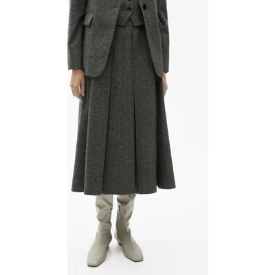 MANGO MANGO PLEATED MARBLED WOOL BLEND MIDI SKIRT