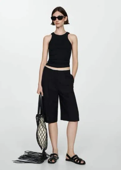 MANGO TOP CÔTELÉ EN COTON NOIR - FEMME - XL - MANGO