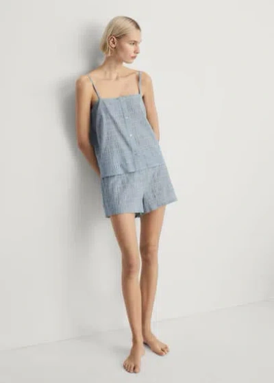 MANGO PYJAMA DEUX PIÈCES COTON RAYURES SEERSUCKER VERT MENTHE - FEMME - M - MANGO