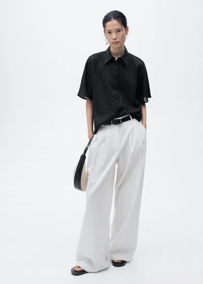 MANGO SHORT SLEEVE LINEN-BLEND SHIRT BLACK