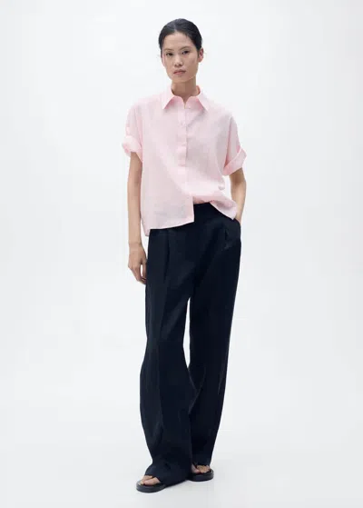 MANGO SHORT SLEEVE LINEN-BLEND SHIRT LIGHT PINK