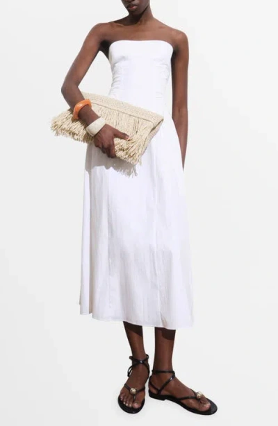 MANGO MANGO STRAPLESS COTTON BLEND MIDI DRESS