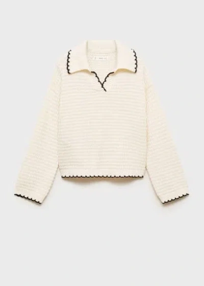 MANGO CAMP-COLLAR KNIT SWEATER ECRU