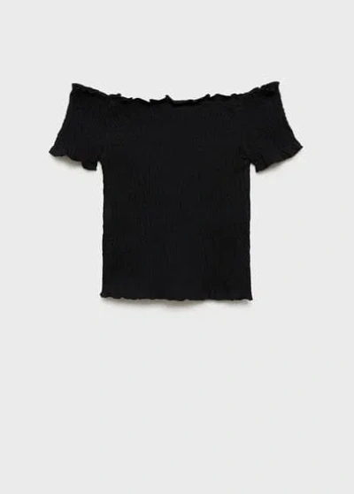 MANGO TEEN DRAPED OFF-SHOULDER TOP BLACK