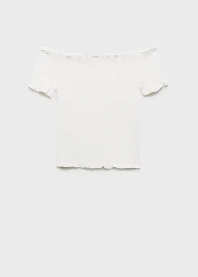 MANGO TEEN RUCHED STRAPLESS TOP OFF WHITE