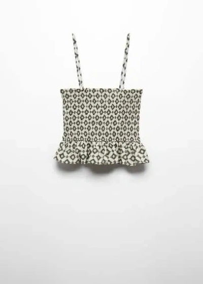 MANGO TEEN PRINT RUCHED TOP OFF WHITE