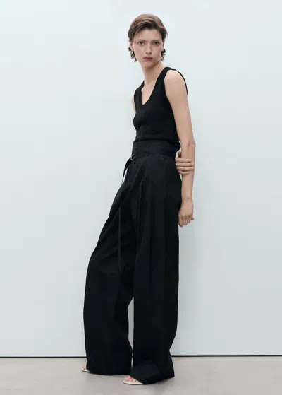 MANGO WIDELEG TROUSERS WITH BELT BLACK