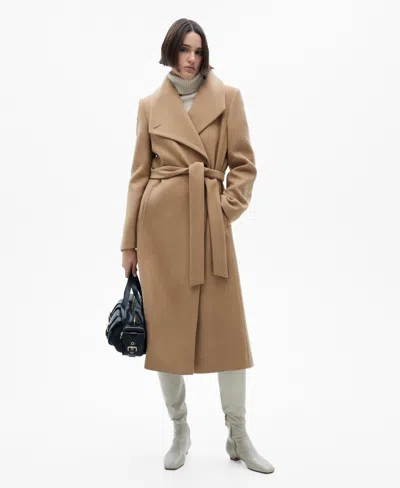 MANGO WOMEN'S BELTED MANTECO WOOL COAT