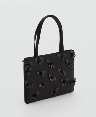 MANGO WOMEN'S FLOWER APPLIQUE HANDBAG