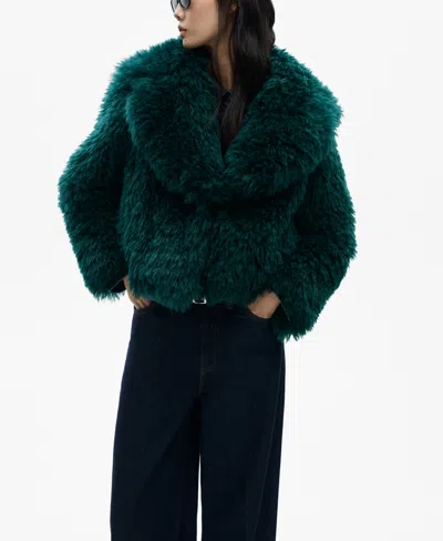 MANGO WOMEN'S FUR-EFFECT LAPELS COAT