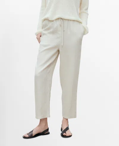 MANGO WOMEN'S STRAIGHT CROPPED LINEN TROUSERS PANTS