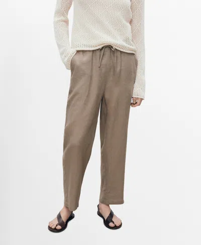 MANGO WOMEN'S STRAIGHT CROPPED LINEN TROUSERS PANTS