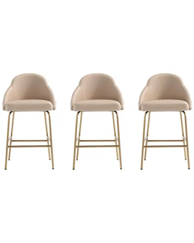 MANHATTAN COMFORT MANHATTAN COMFORT SET OF 3 GRACIE MODERN LEATHERETTE COUNTER STOOLS WITH STEEL  LEGS