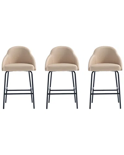 MANHATTAN COMFORT MANHATTAN COMFORT SET OF 3 GRACIE MODERN LEATHERETTE COUNTER STOOLS WITH STEEL  LEGS