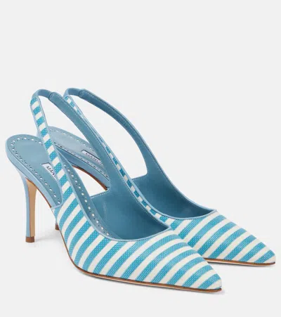 MANOLO BLAHNIK ALLURAFIA 90 STRIPED SLINGBACK PUMPS