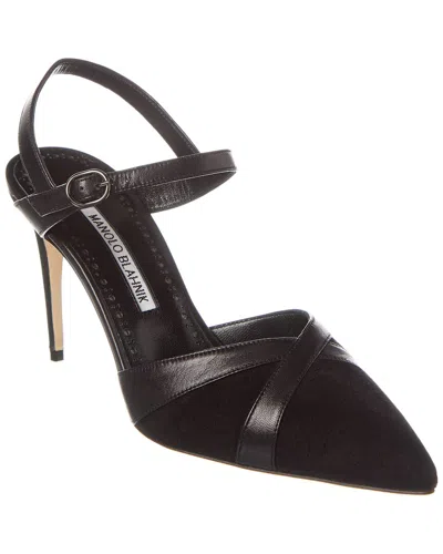 MANOLO BLAHNIK ARISTIDA 90 SUEDE & LEATHER PUMP