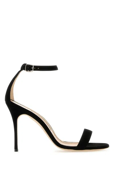 MANOLO BLAHNIK BLACK SUEDE CHAOS SANDALS