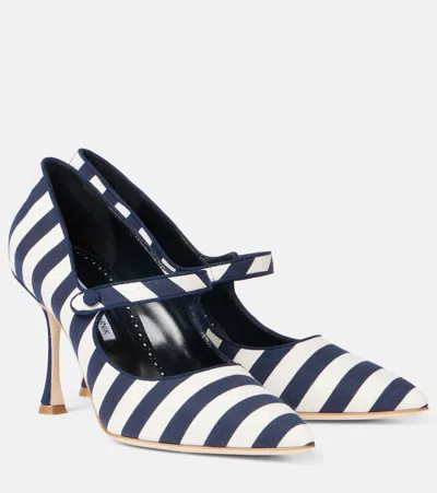 MANOLO BLAHNIK CAMPARI 90 STRIPED MARY JANE PUMPS