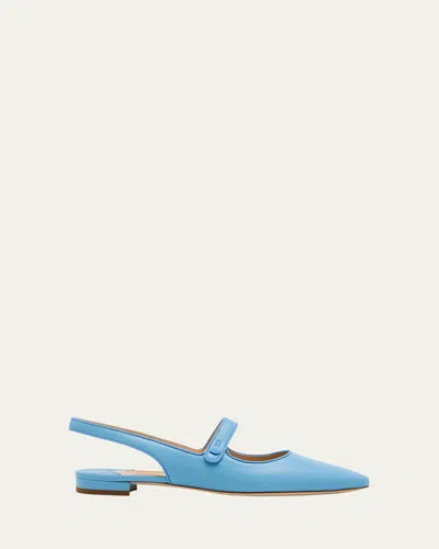 MANOLO BLAHNIK CAMPARI LEATHER MARY JANE SLINGBACK FLATS