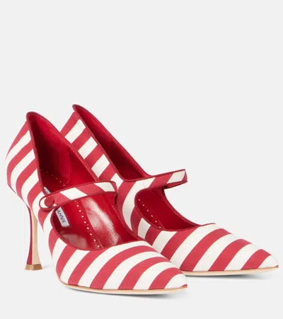 MANOLO BLAHNIK CAMPARI STRIPED MARY JANE PUMPS