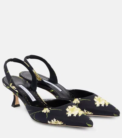 MANOLO BLAHNIK CAROLYNE 50 FLORAL SLINGBACK PUMPS