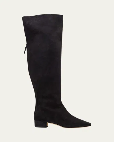 MANOLO BLAHNIK GORE SUEDE BLOCK HEEL KNEE BOOTS