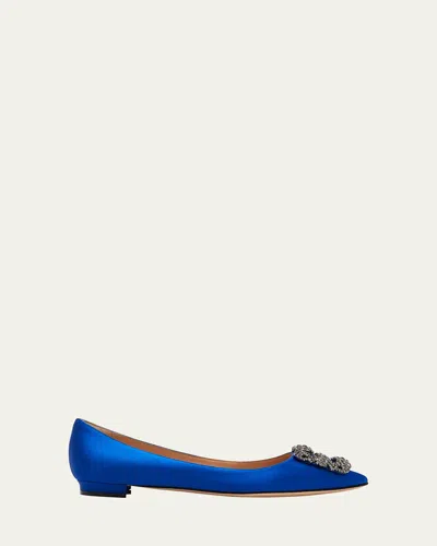 MANOLO BLAHNIK HANGISI CRYSTAL-BUCKLE SATIN FLAT