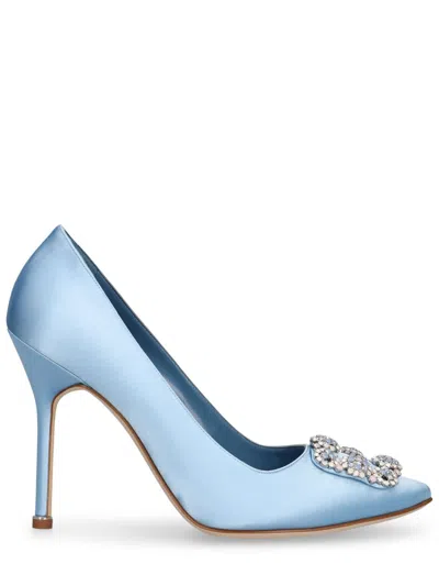 MANOLO BLAHNIK MANOLO BLAHNIK HANGISI LIGHT BLUE SATIN 105MM PUMPS